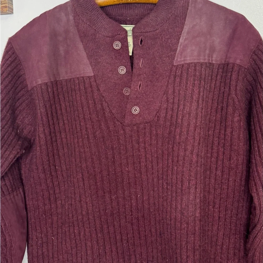 LL Bean Commando Sweater Henley Men’s Large Merino Lambswool Patches